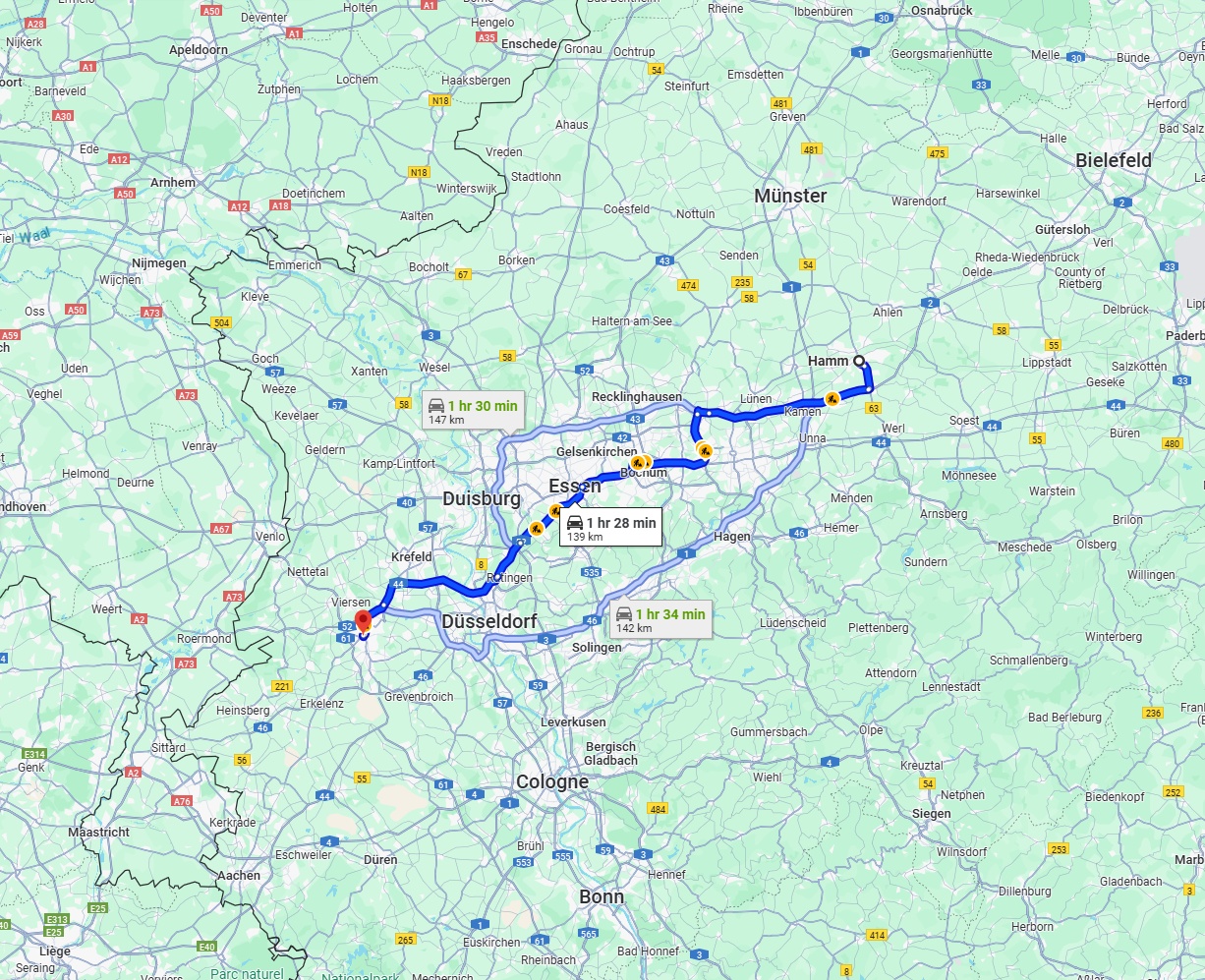 Anreise von Hamm Zu Mönchengladbach Über via A2