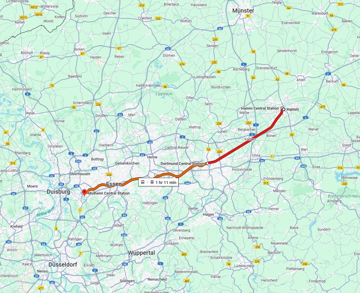 Anreise von Hamm Zu Mülheim an der Ruhr Über 
