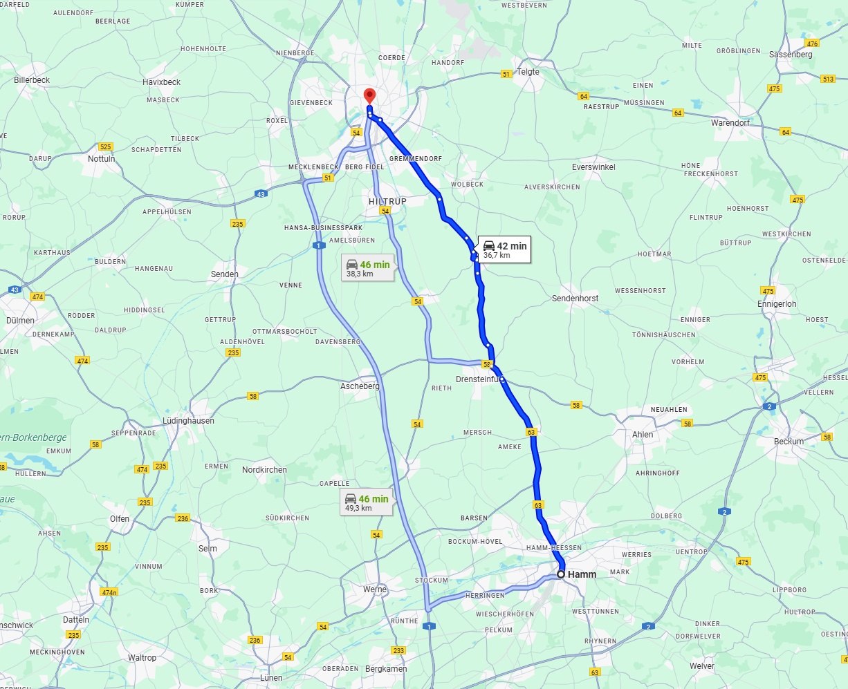 Anreise von Hamm Zu Münster Über via B63 and L586