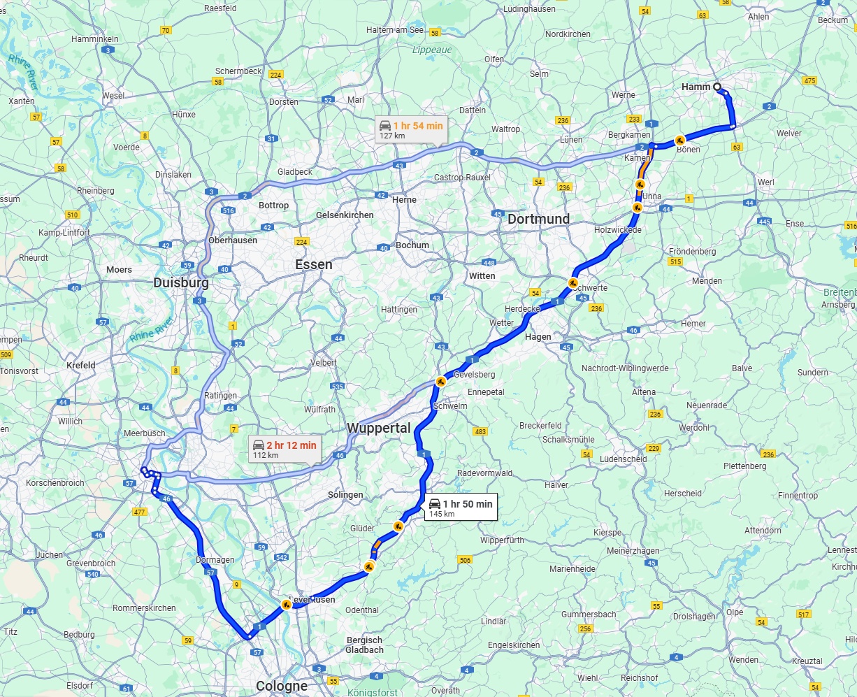 Anreise von Hamm Zu Neuss Über via A1