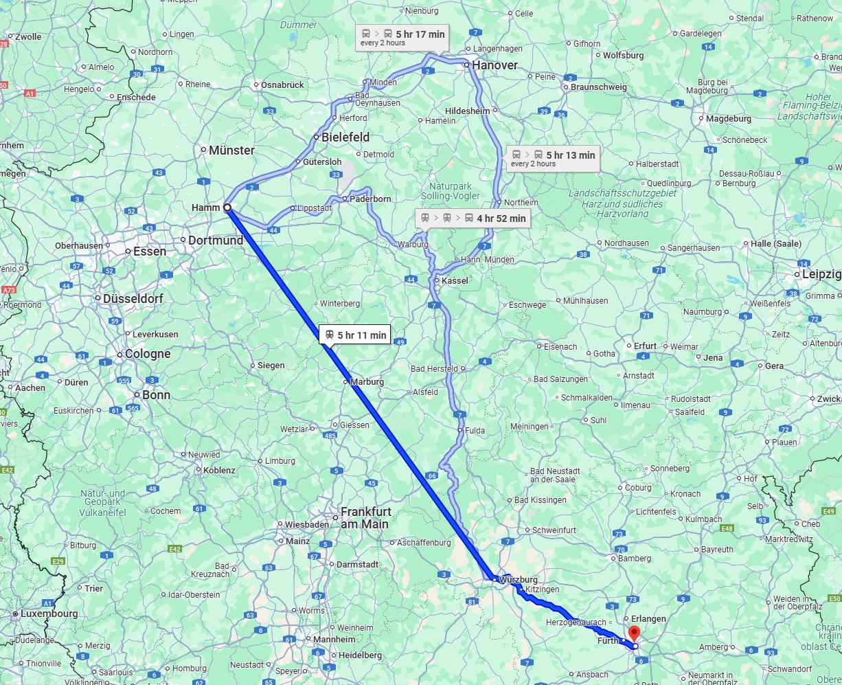 Anreise von Hamm Zu Nürnberg Über 