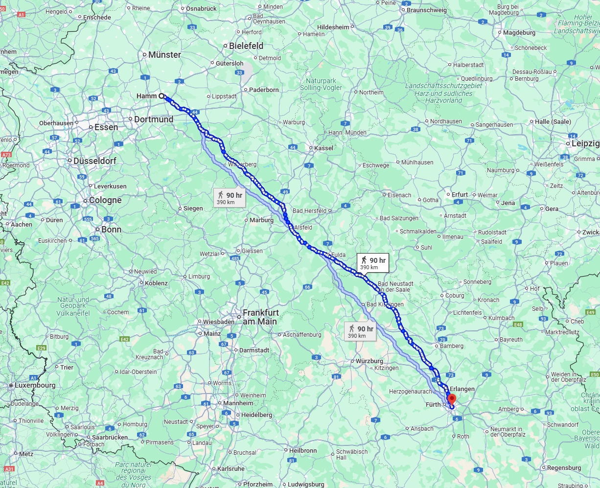 Anreise von Hamm Zu Nürnberg Über 