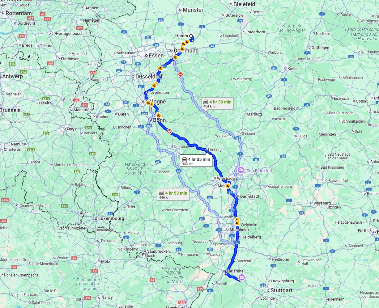 Anreise von Hamm Zu Pforzheim Über via A3