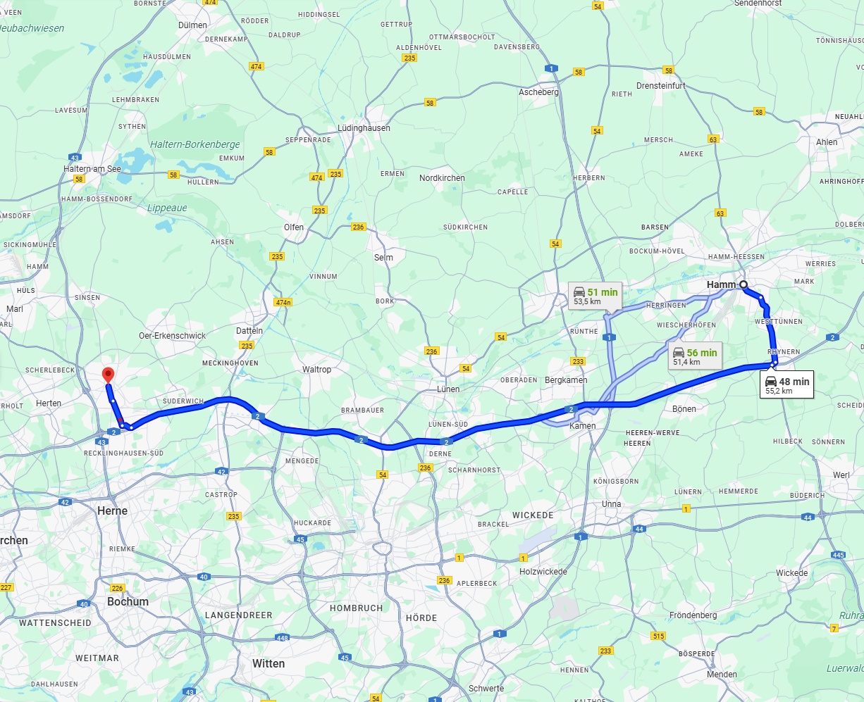 Anreise von Hamm Zu Recklinghausen Über via A2