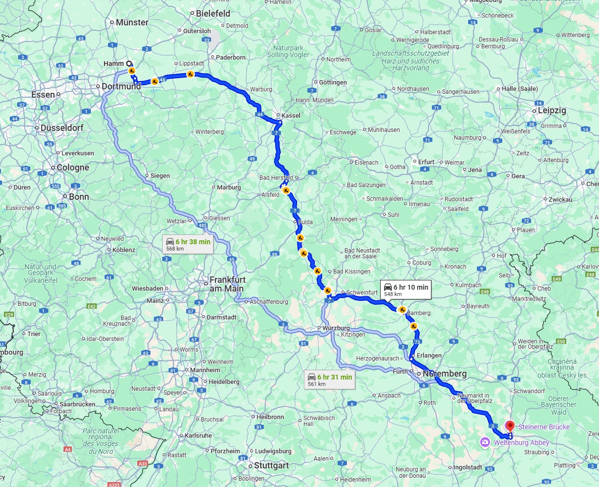 Anreise von Hamm Zu Regensburg Über via A7
