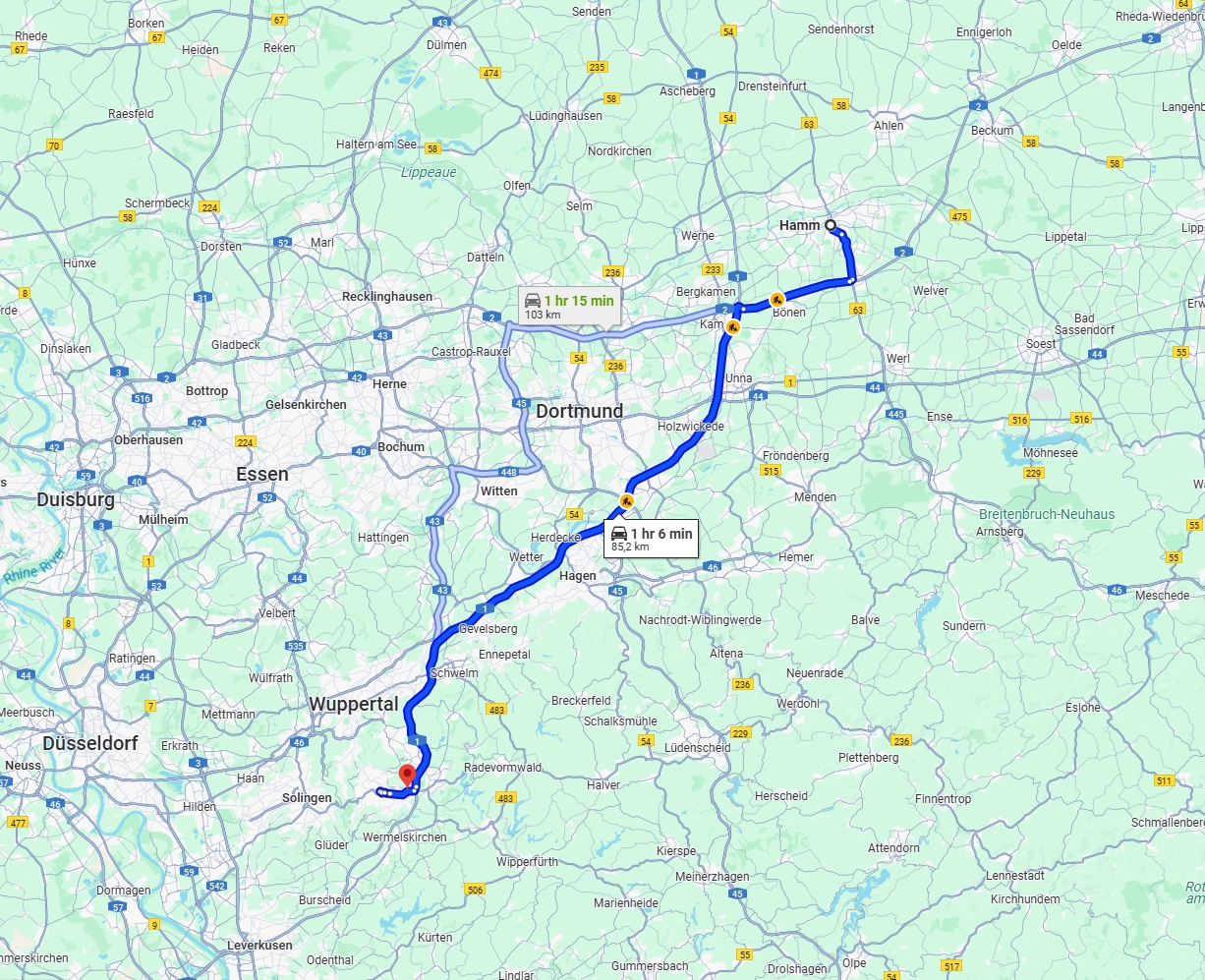 Anreise von Hamm Zu Remscheid Über via A1