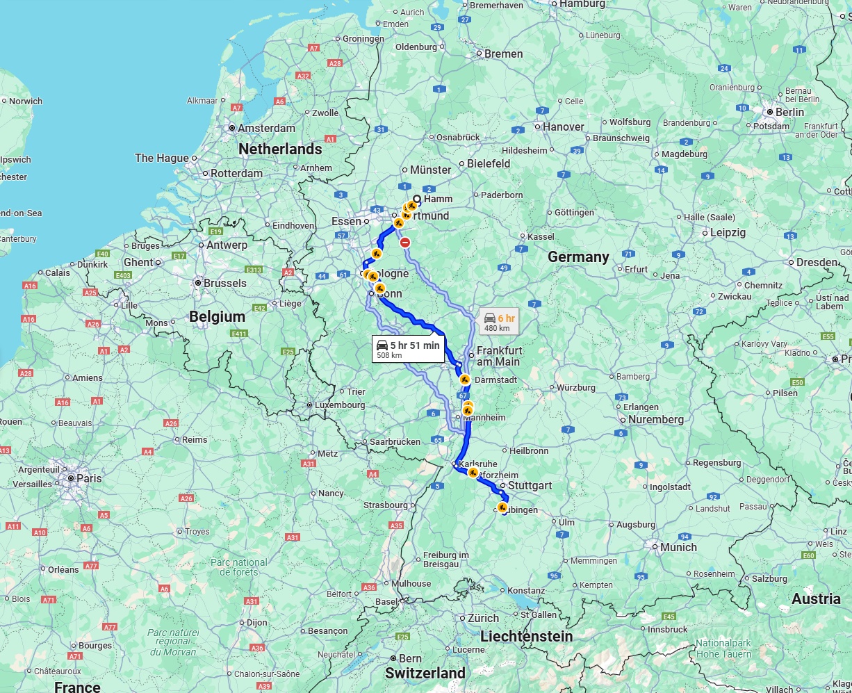 Anreise von Hamm Zu Reutlingen Über via A3