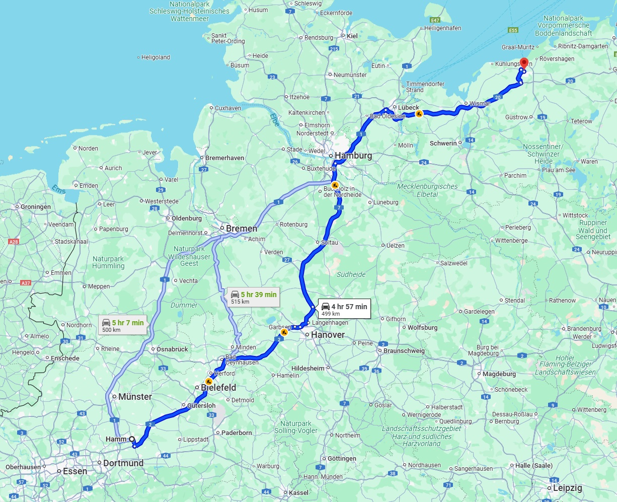 Anreise von Hamm Zu Rostock Über via A2