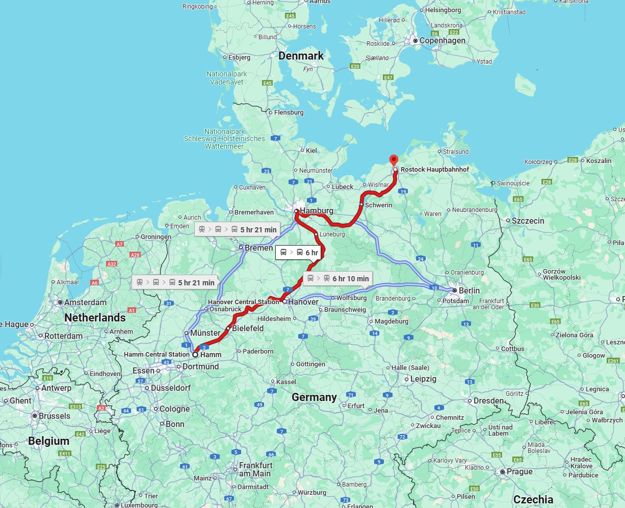 Anreise von Hamm Zu Rostock Über 