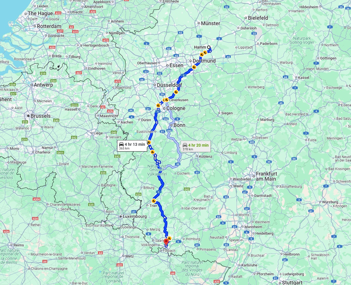 Anreise von Hamm Zu Saarbrücken Über via A1