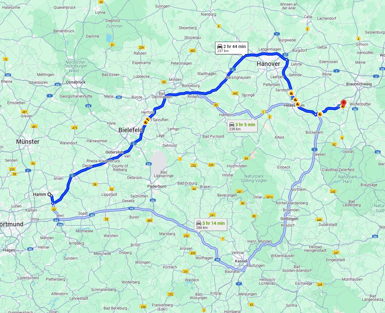 Anreise von Hamm Zu Salzgitter Über via A2