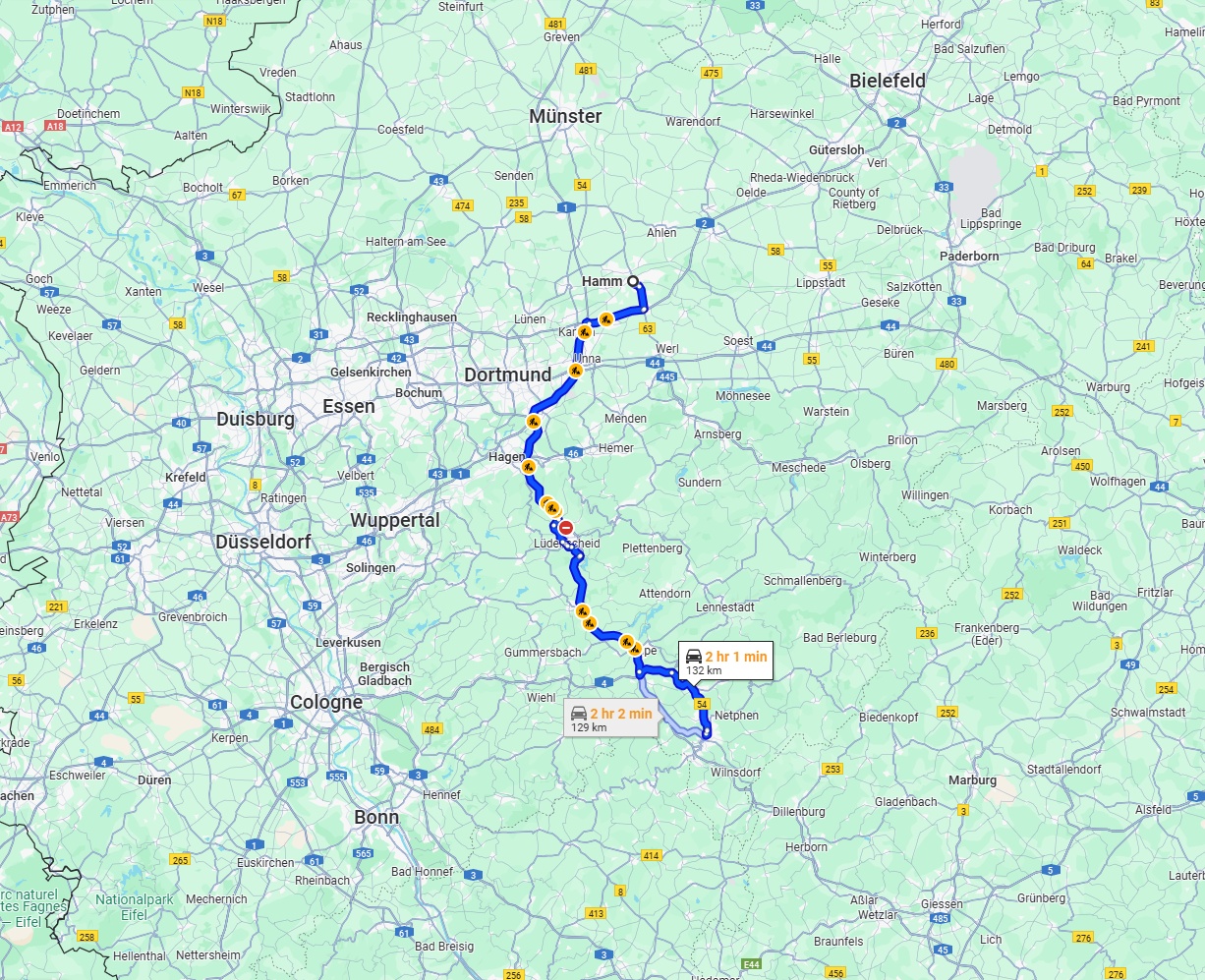 Anreise von Hamm Zu Siegen Über via A45