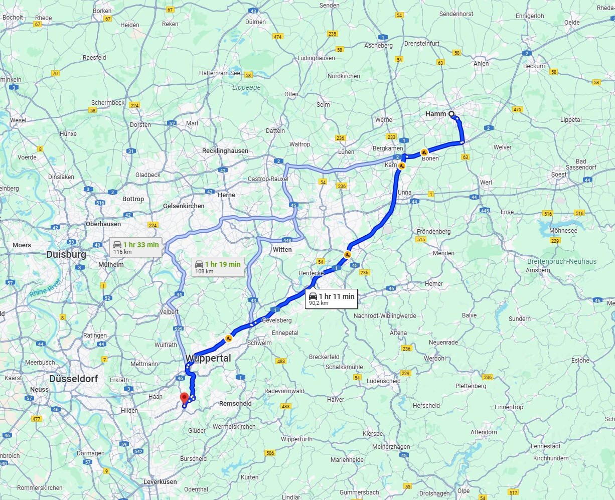 Anreise von Hamm Zu Solingen Über via A1