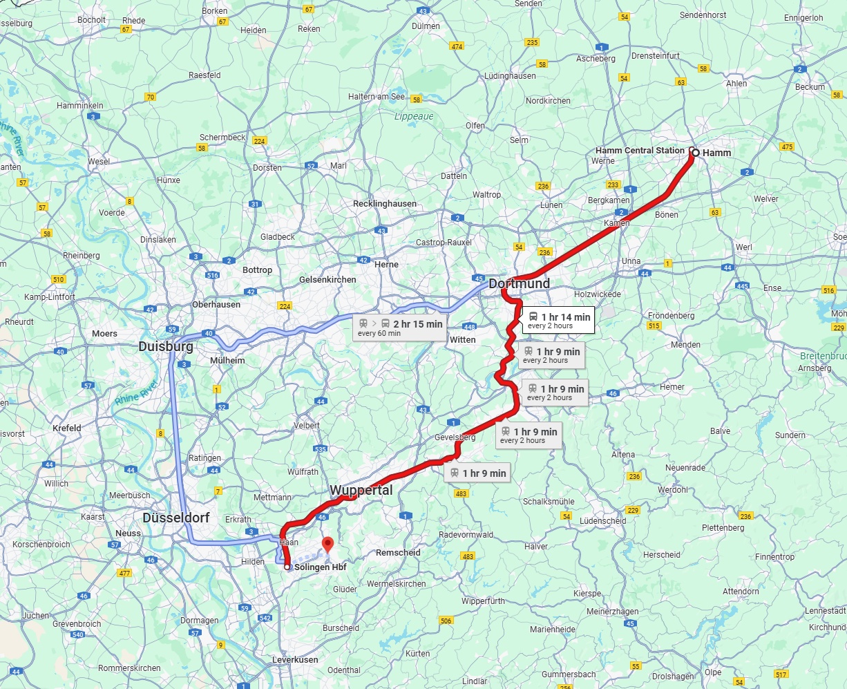Anreise von Hamm Zu Solingen Über 