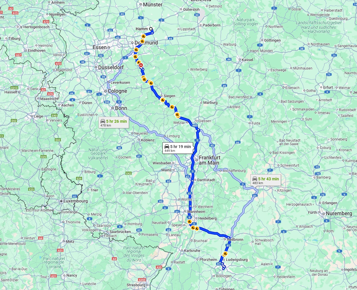 Anreise von Hamm Zu Stuttgart Über via A45