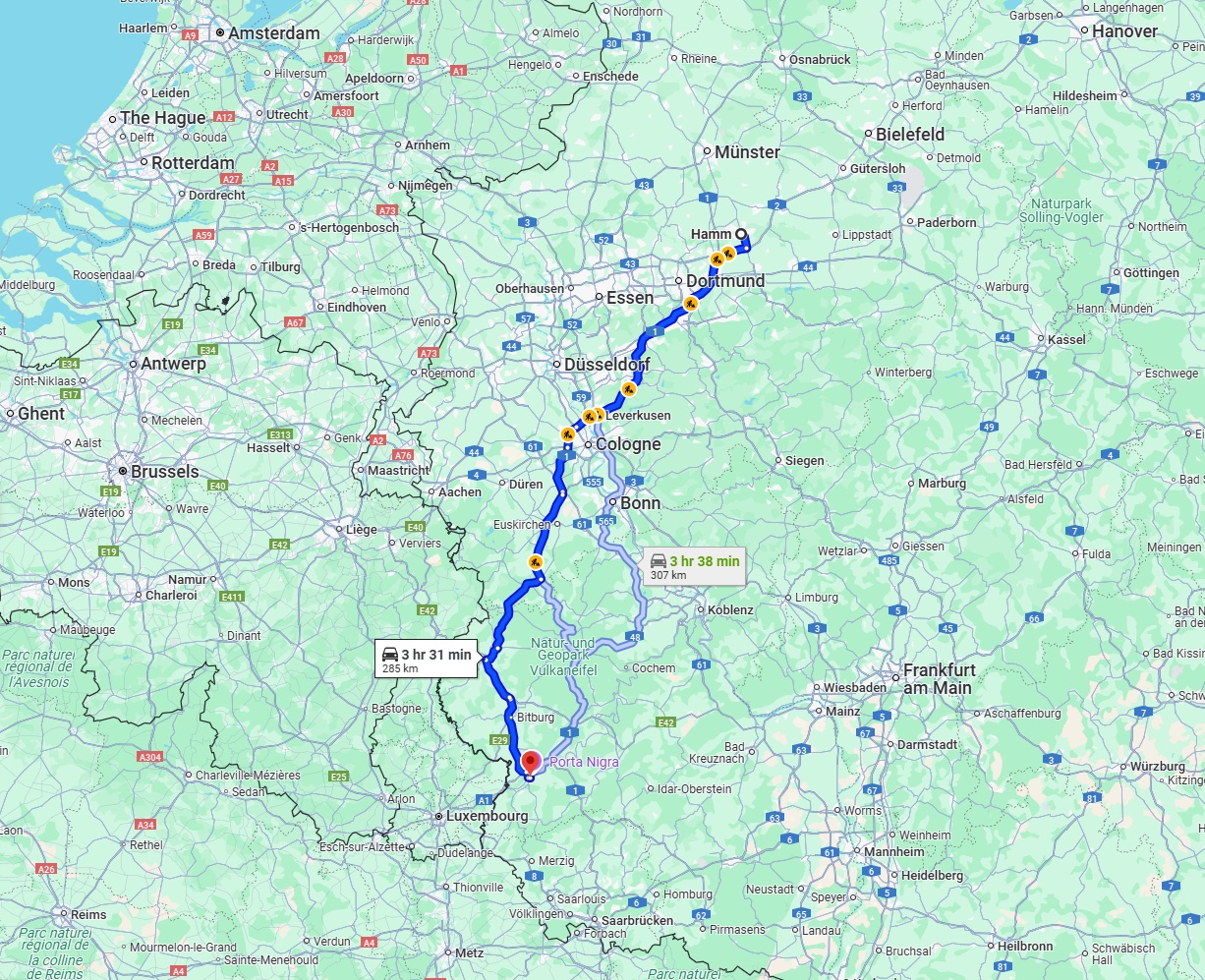 Anreise von Hamm Zu Trier Über via A1 and B51