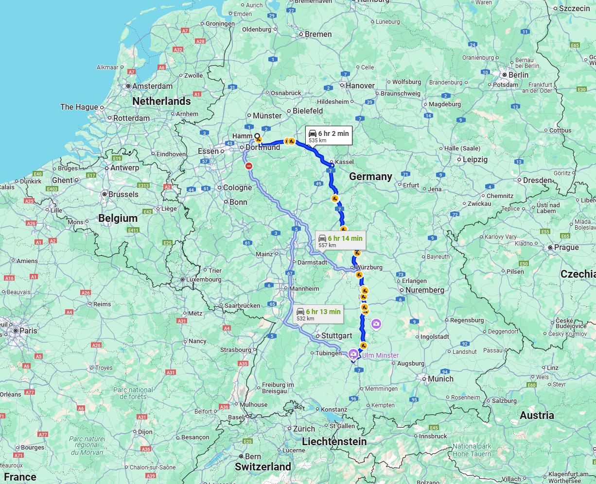 Anreise von Hamm Zu Ulm Über via A7