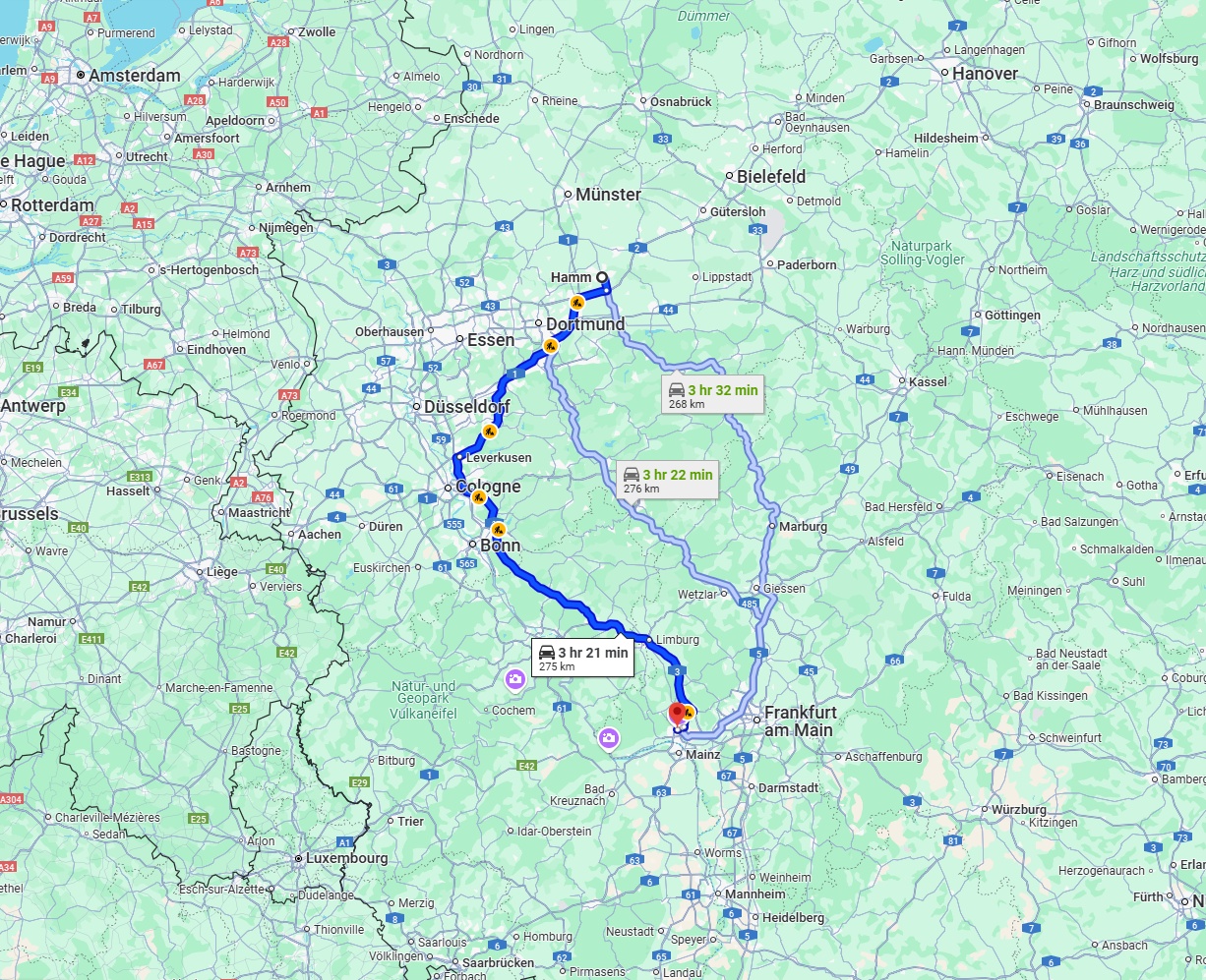 Anreise von Hamm Zu Wiesbaden Über via A1 and A3