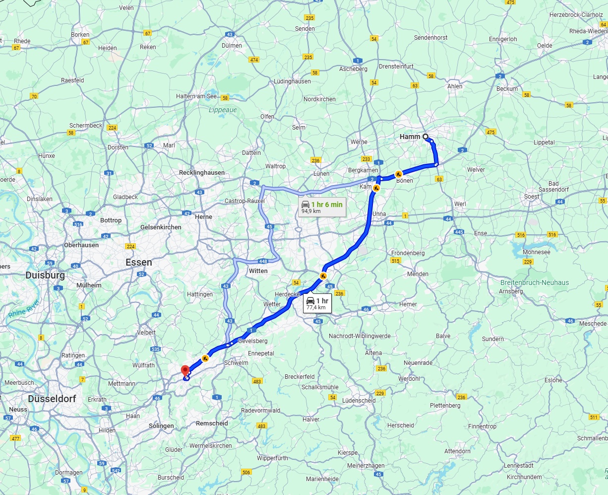 Anreise von Hamm Zu Wuppertal Über via A1