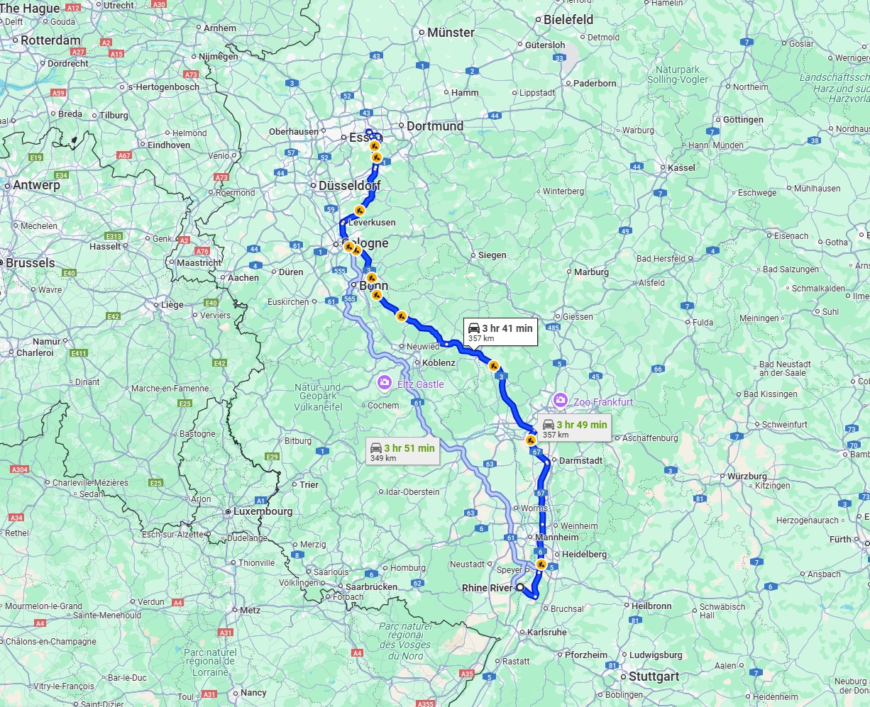 Anreise von Ludwigshafen am Rhein Zu Bochum Über via A3