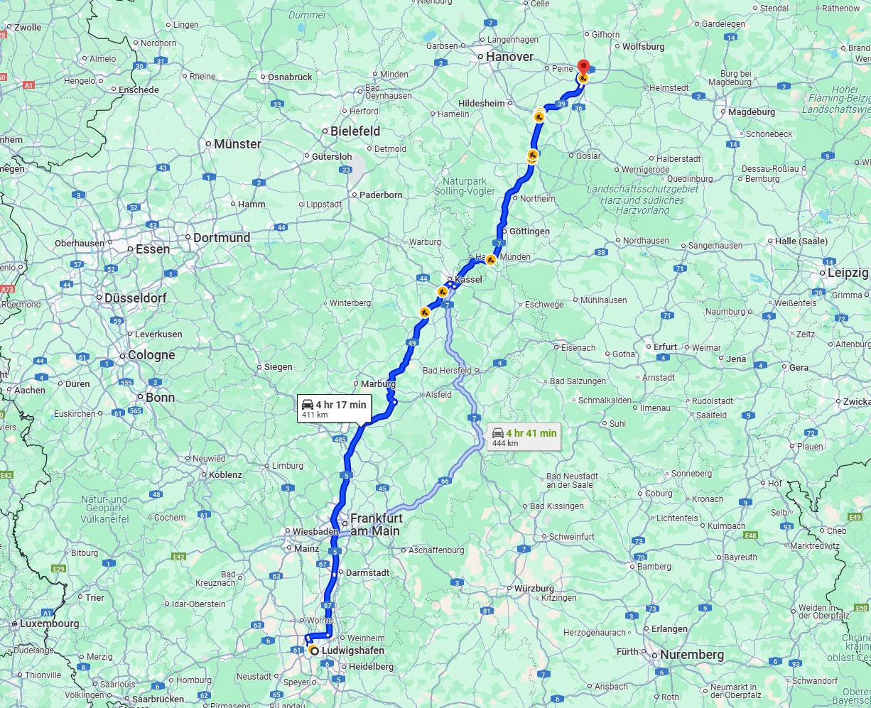 Anreise von Ludwigshafen am Rhein Zu Braunschweig Über via A5 and A7