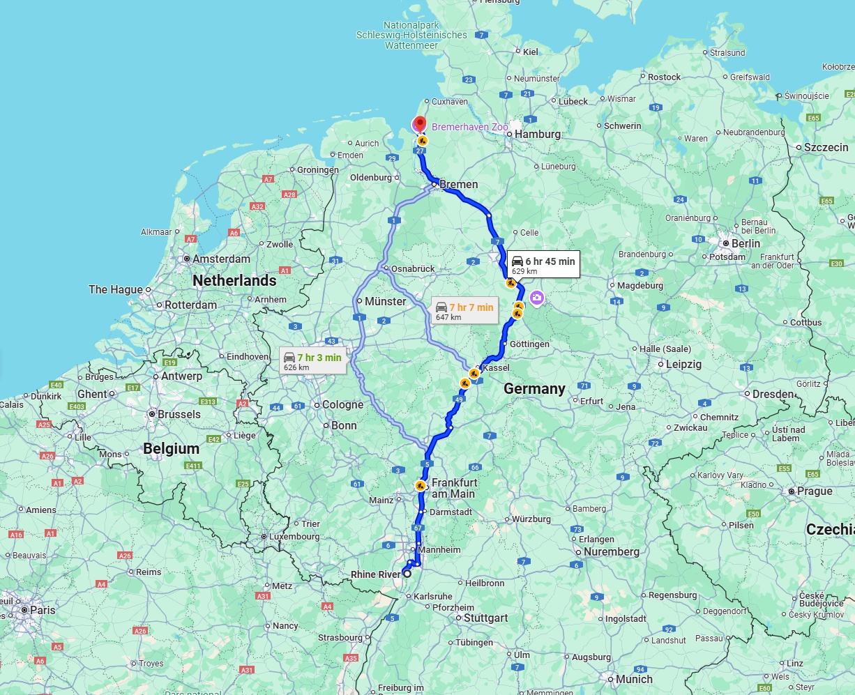 Anreise von Ludwigshafen am Rhein Zu Bremerhaven Über via A7