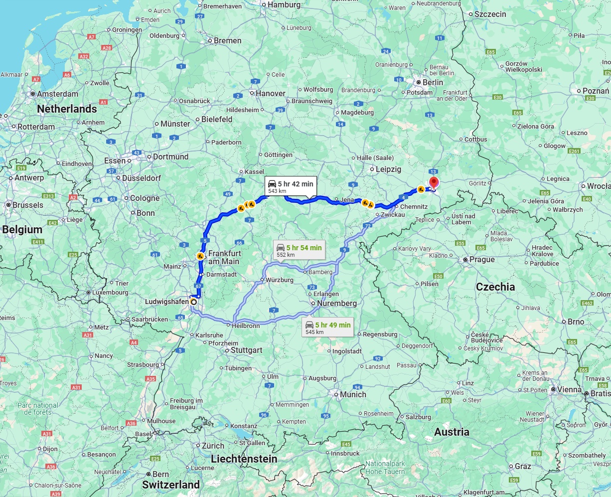 Anreise von Ludwigshafen am Rhein Zu Dresden Über via A5 and A4
