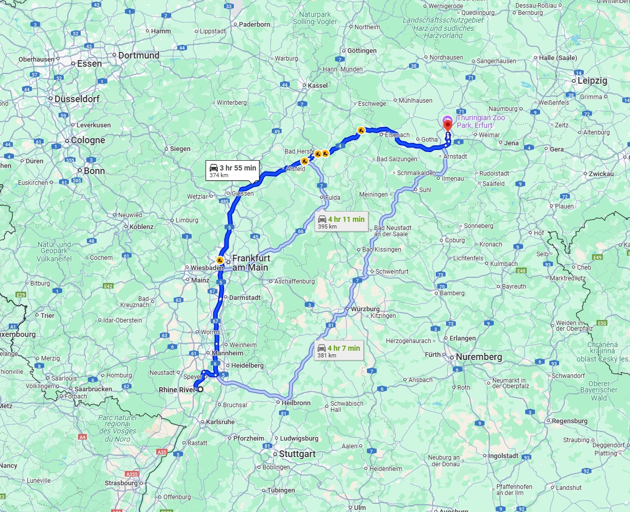 Anreise von Ludwigshafen am Rhein Zu Erfurt Über via A5 and A4