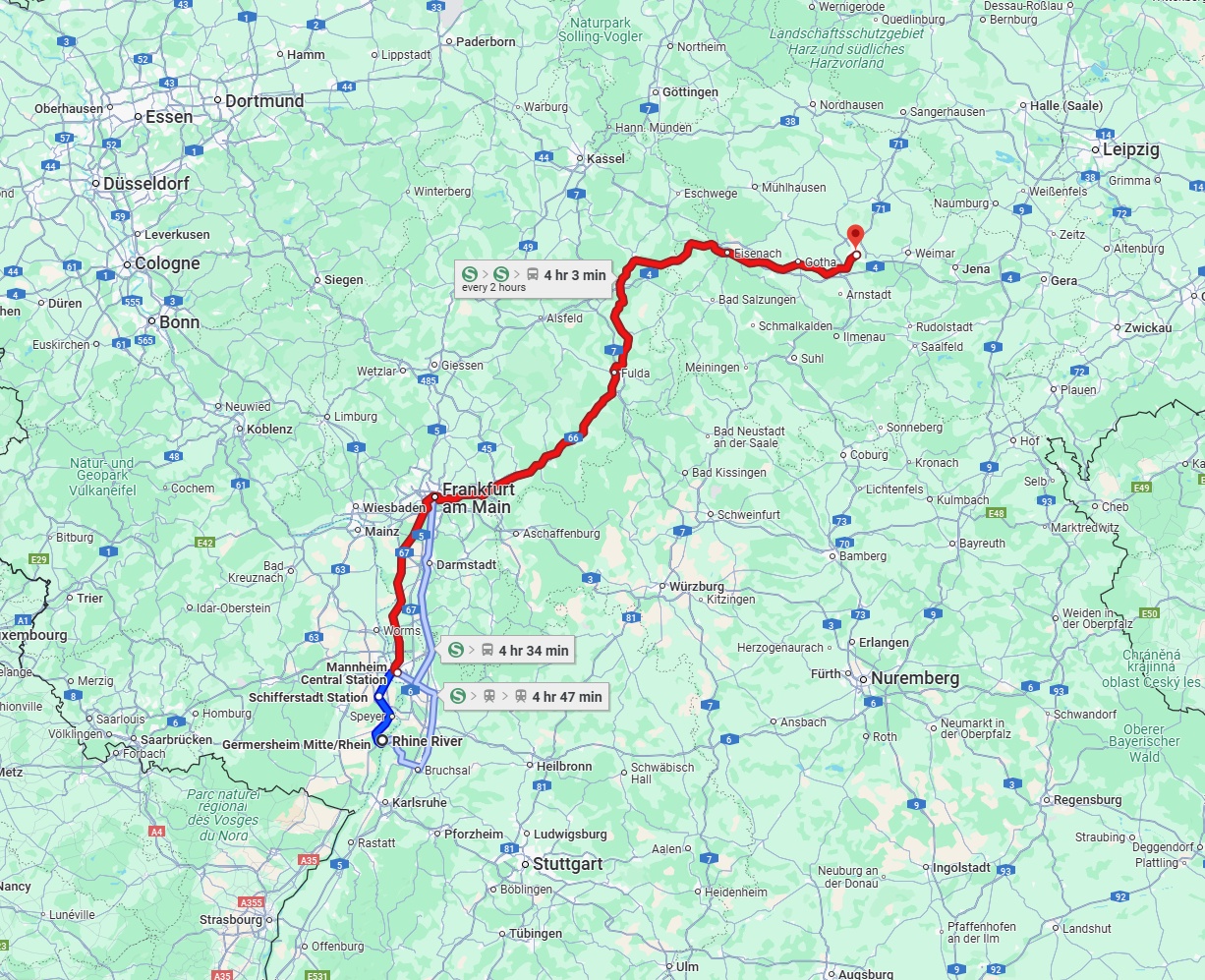 Anreise von Ludwigshafen am Rhein Zu Erfurt Über 