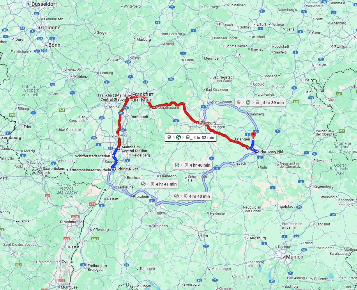 Anreise von Ludwigshafen am Rhein Zu Erlangen Über 