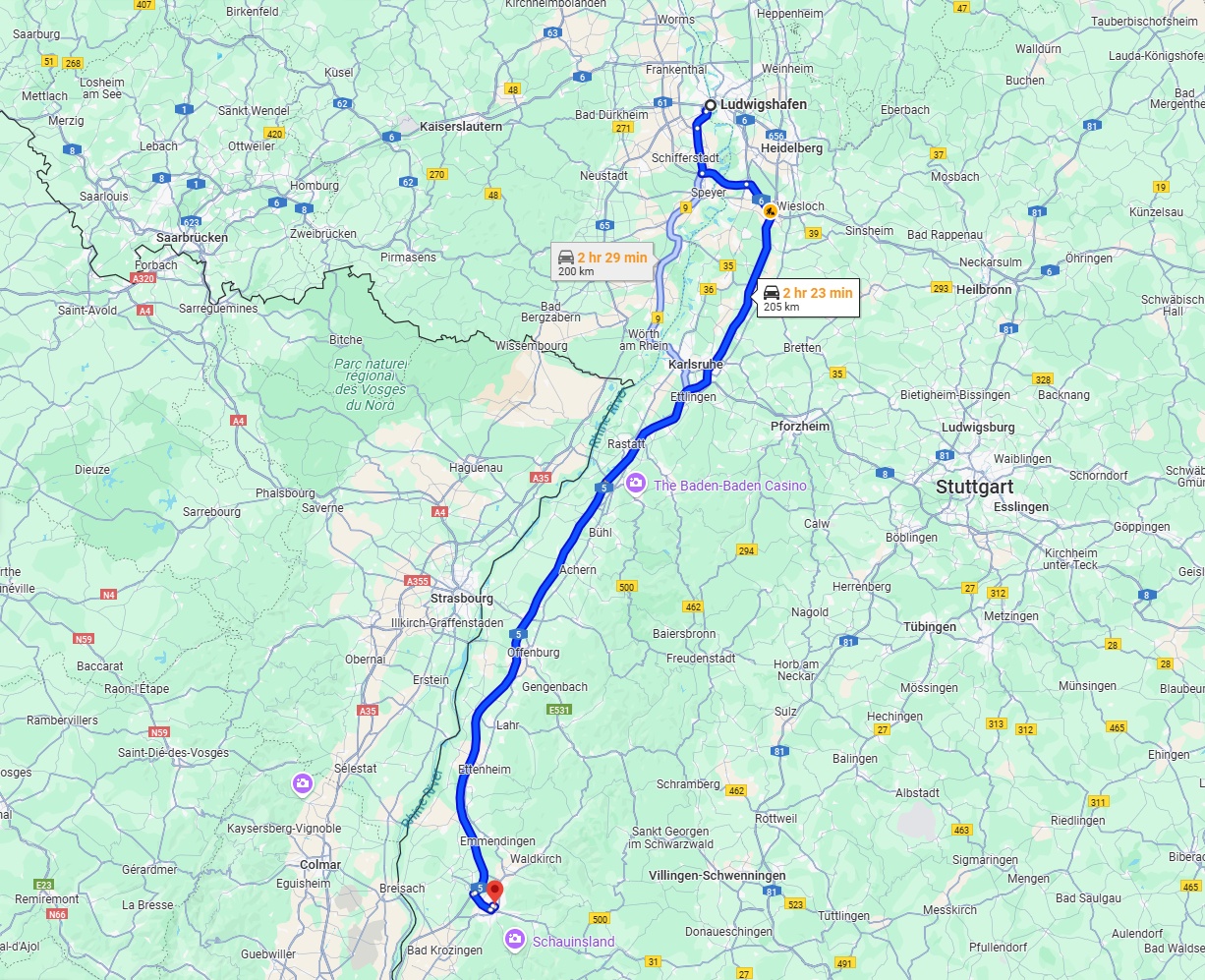 Anreise von Ludwigshafen am Rhein Zu Freiburg im Breisgau Über via A5