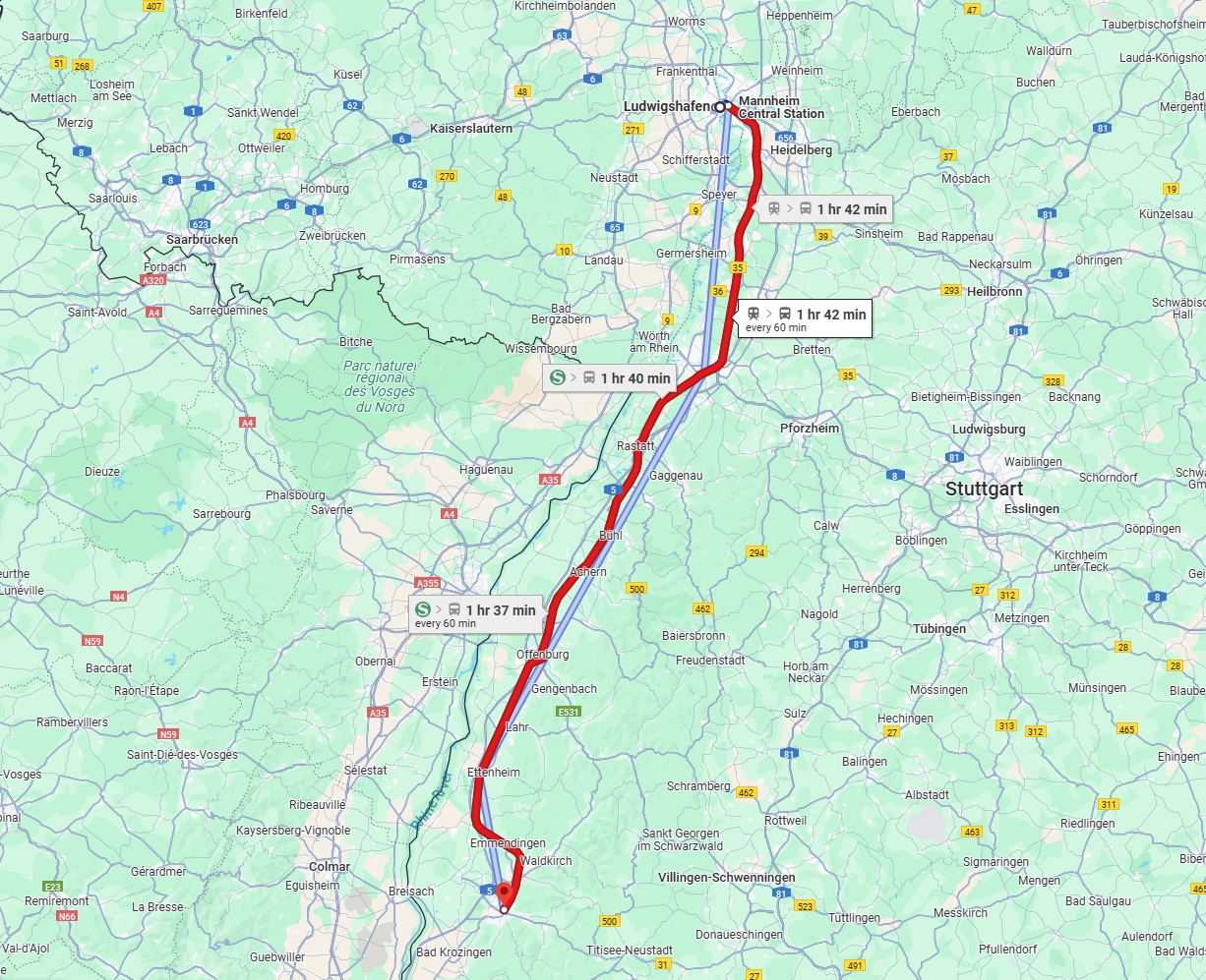 Anreise von Ludwigshafen am Rhein Zu Freiburg im Breisgau Über 