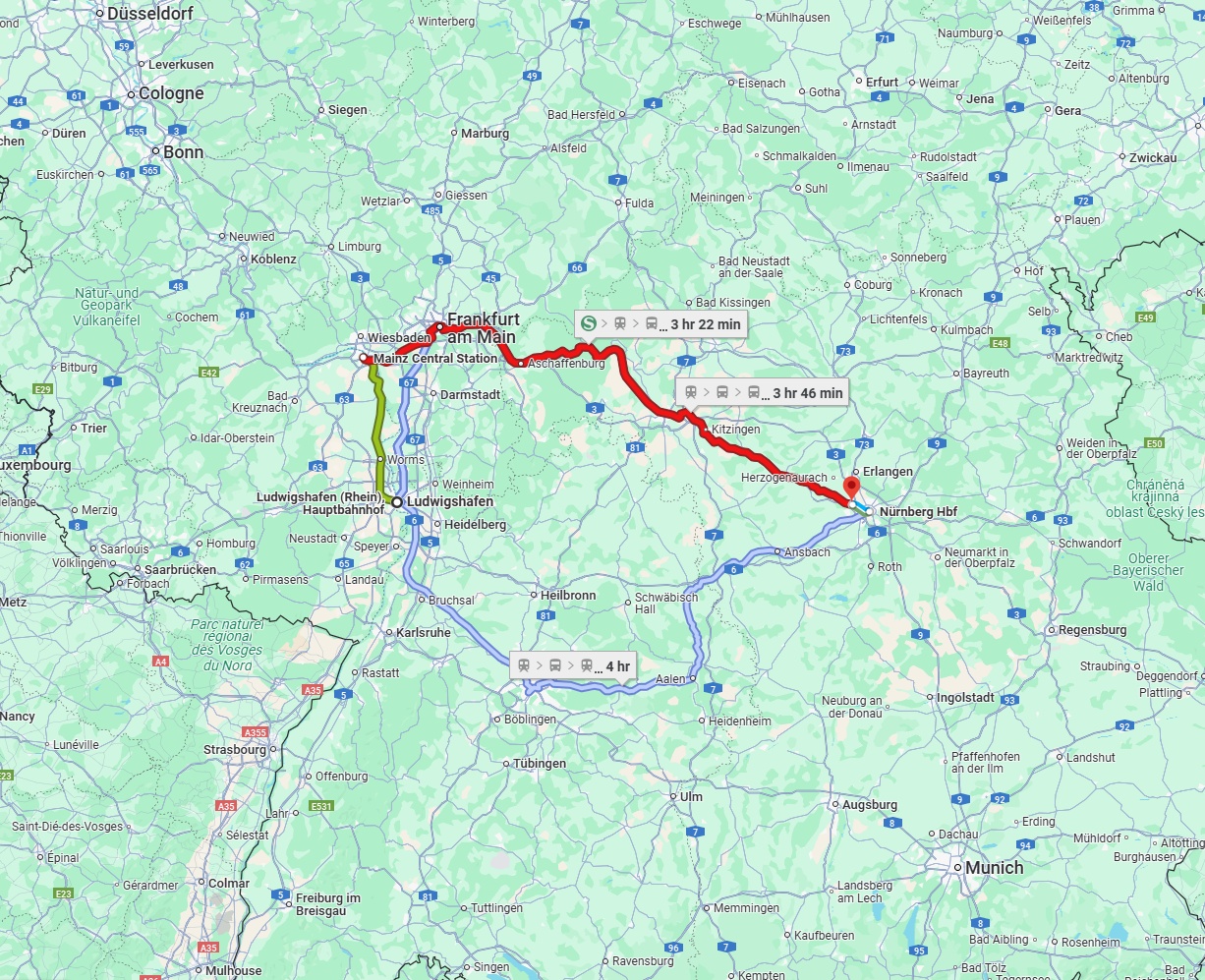 Anreise von Ludwigshafen am Rhein Zu Fürth Über 