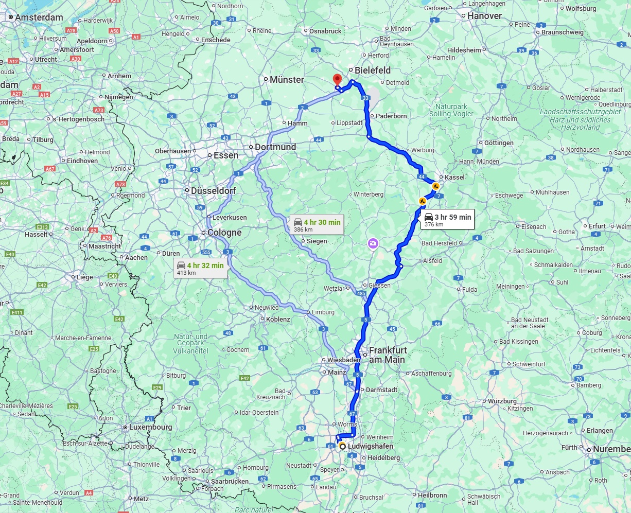 Anreise von Ludwigshafen am Rhein Zu Gütersloh Über via A5