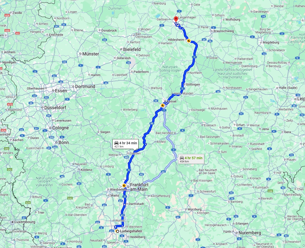 Anreise von Ludwigshafen am Rhein Zu Hannover Über via A5 and A7