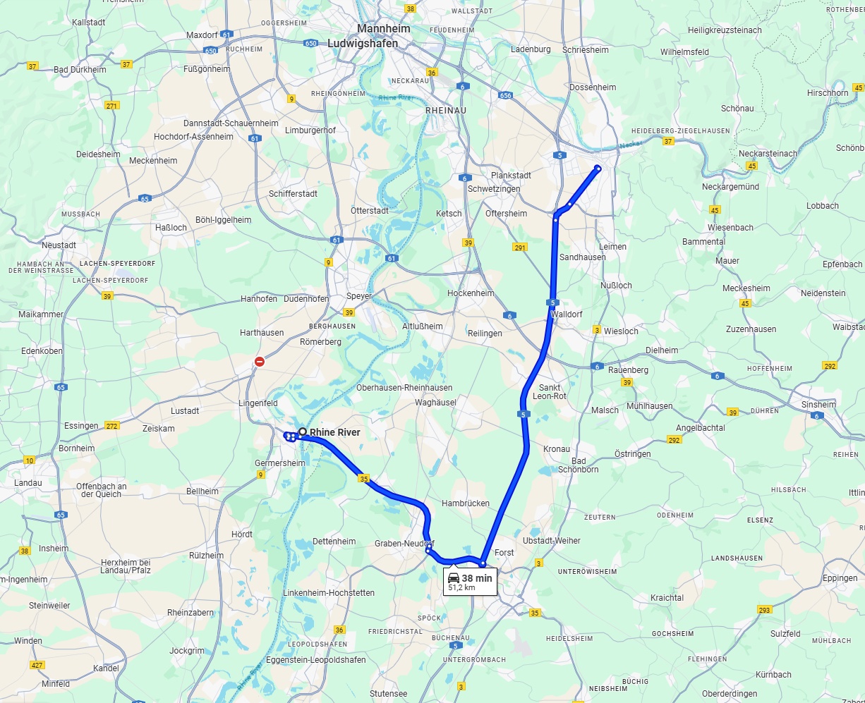 Anreise von Ludwigshafen am Rhein Zu Heidelberg Über via B35 and A5