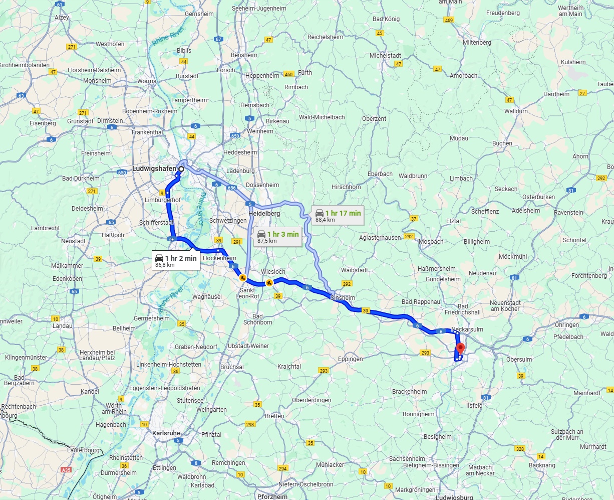 Anreise von Ludwigshafen am Rhein Zu Heilbronn Über via A6