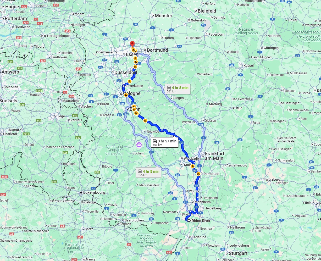 Anreise von Ludwigshafen am Rhein Zu Herne Über via A3