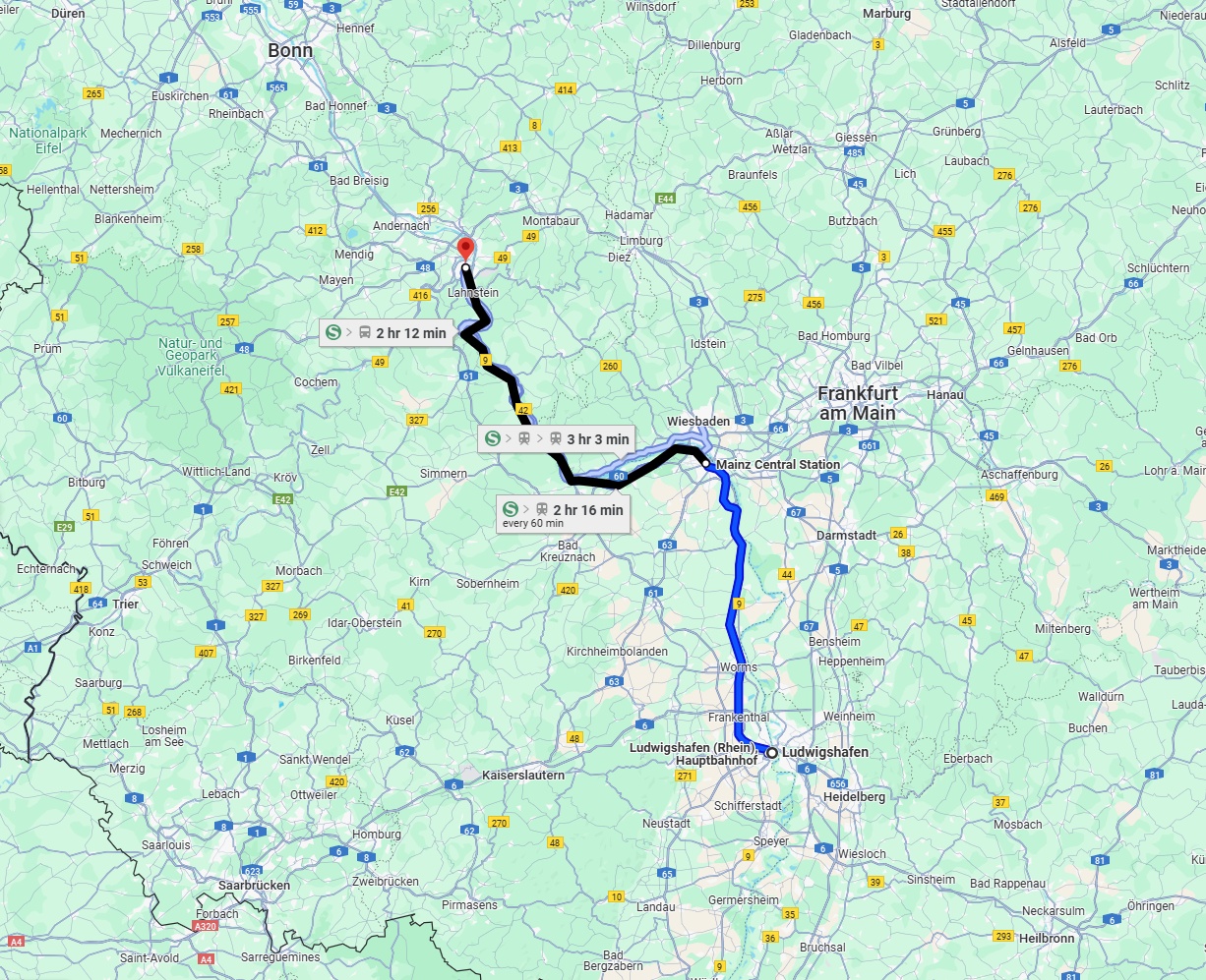 Anreise von Ludwigshafen am Rhein Zu Koblenz Über 