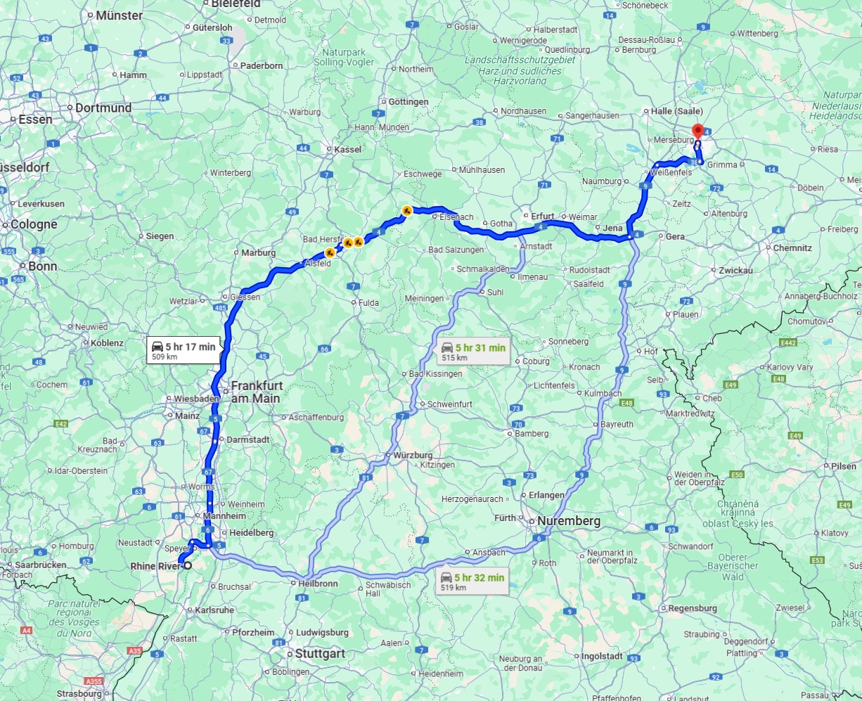 Anreise von Ludwigshafen am Rhein Zu Leipzig Über via A5 and A4