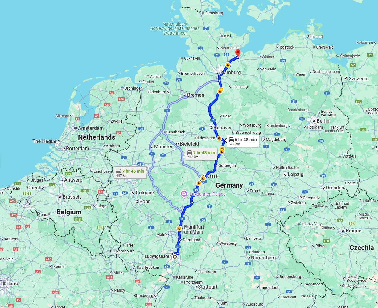 Anreise von Ludwigshafen am Rhein Zu Lübeck Über via A7