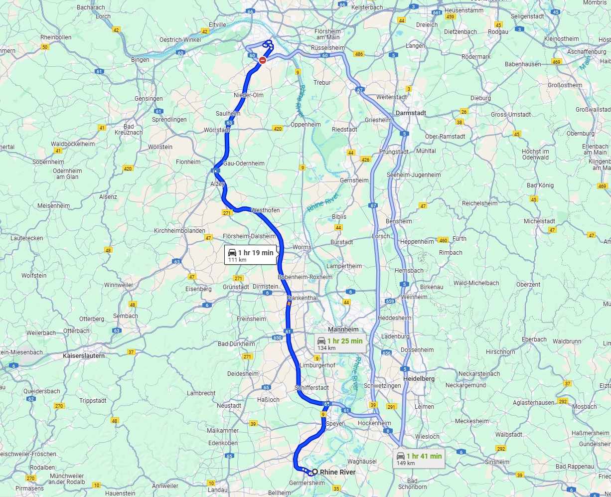 Anreise von Ludwigshafen am Rhein Zu Mainz Über via A61