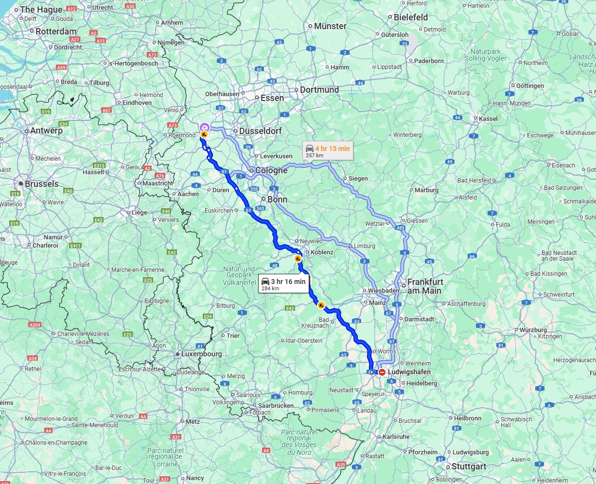 Anreise von Ludwigshafen am Rhein Zu Mönchengladbach Über via A61