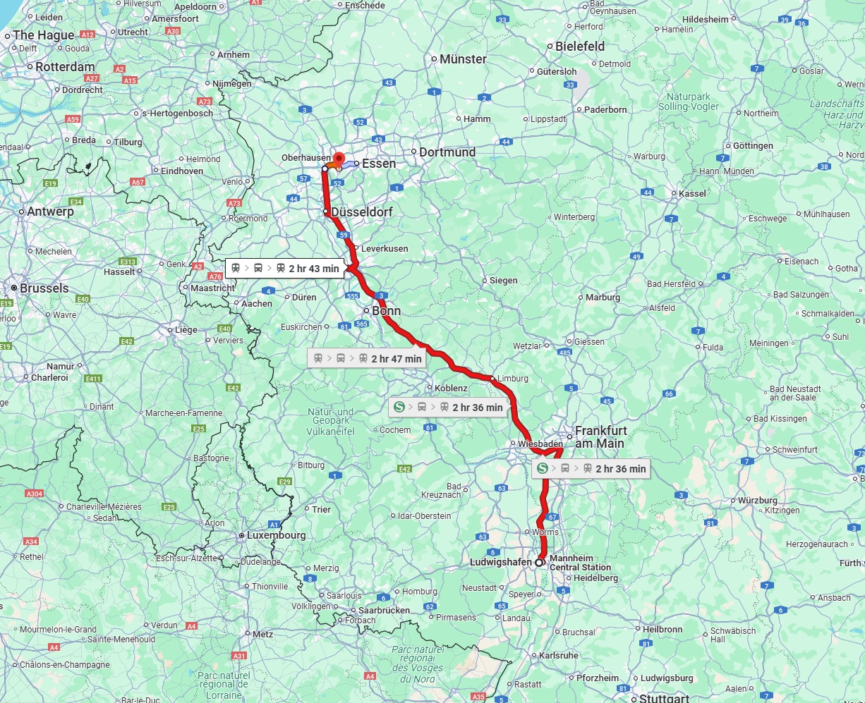 Anreise von Ludwigshafen am Rhein Zu Mülheim an der Ruhr Über 