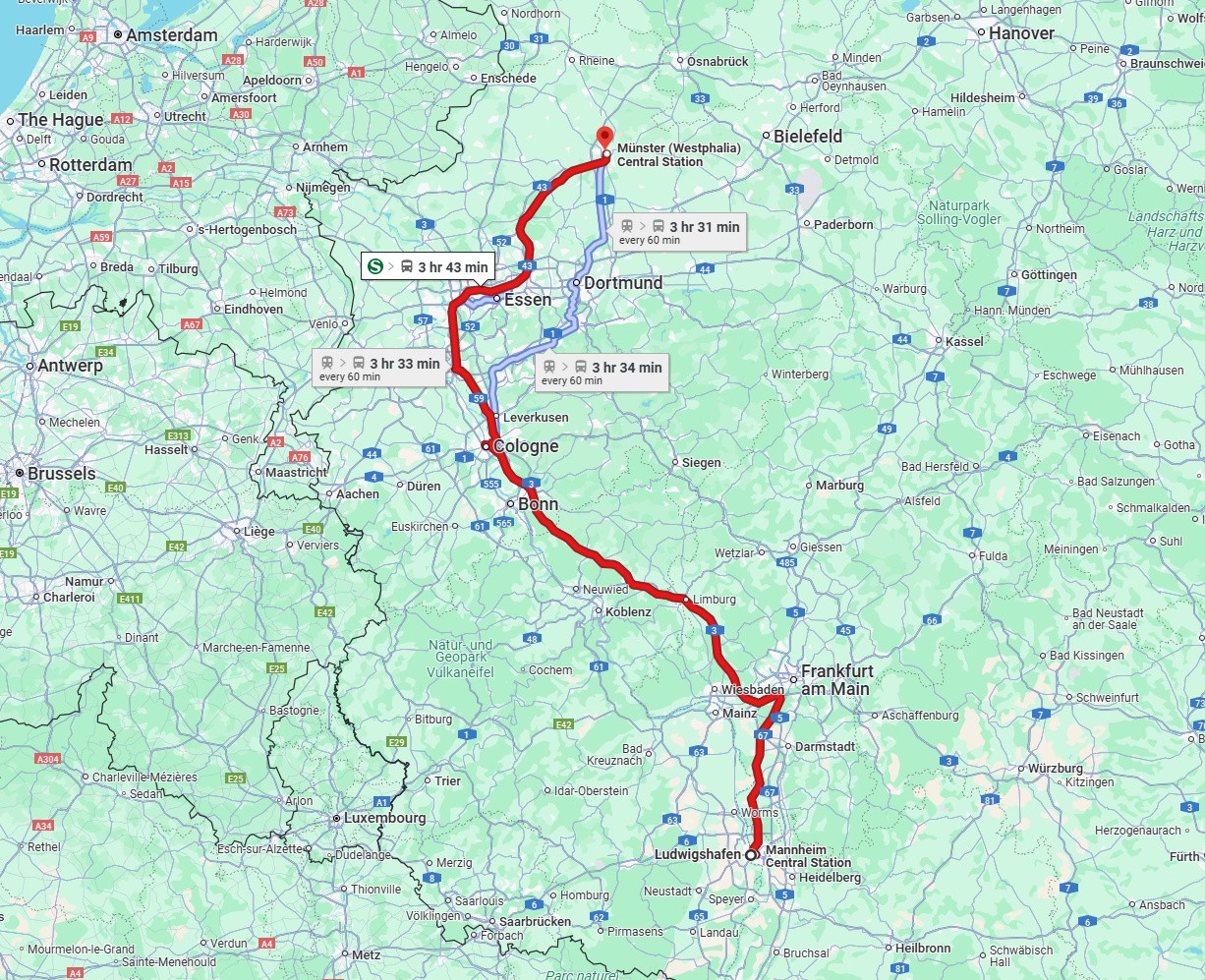 Anreise von Ludwigshafen am Rhein Zu Münster Über 