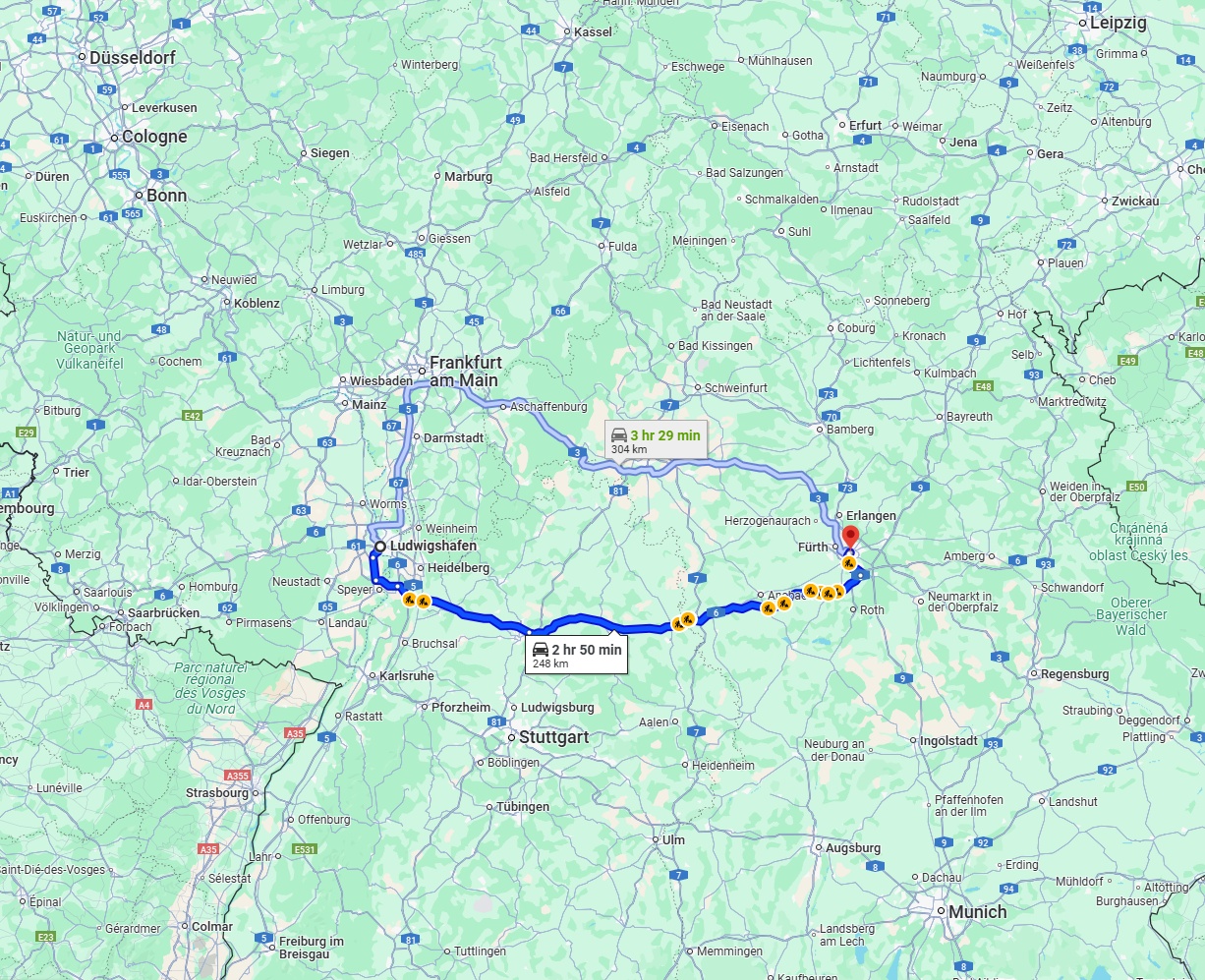 Anreise von Ludwigshafen am Rhein Zu Nürnberg Über via A6