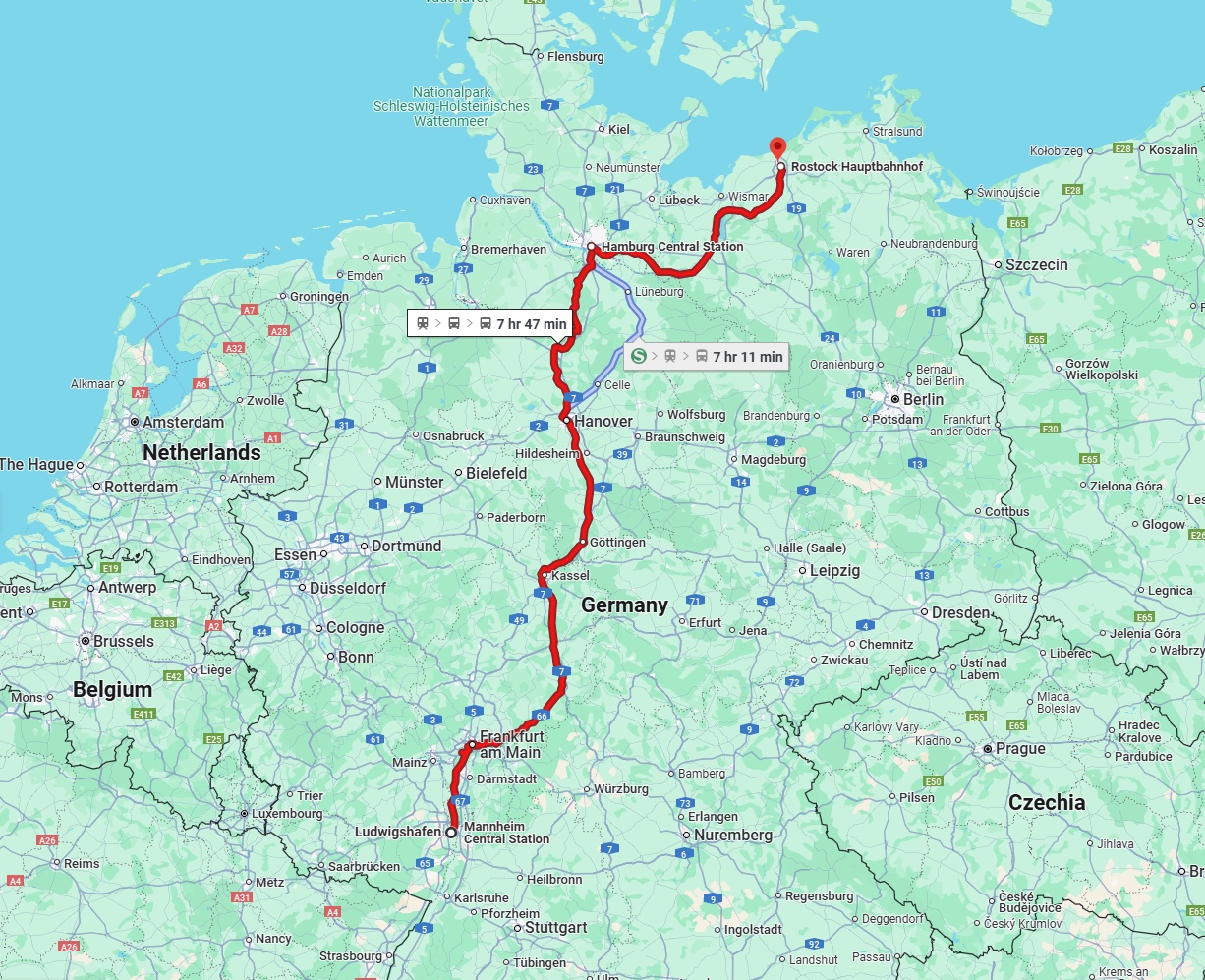 Anreise von Ludwigshafen am Rhein Zu Rostock Über 