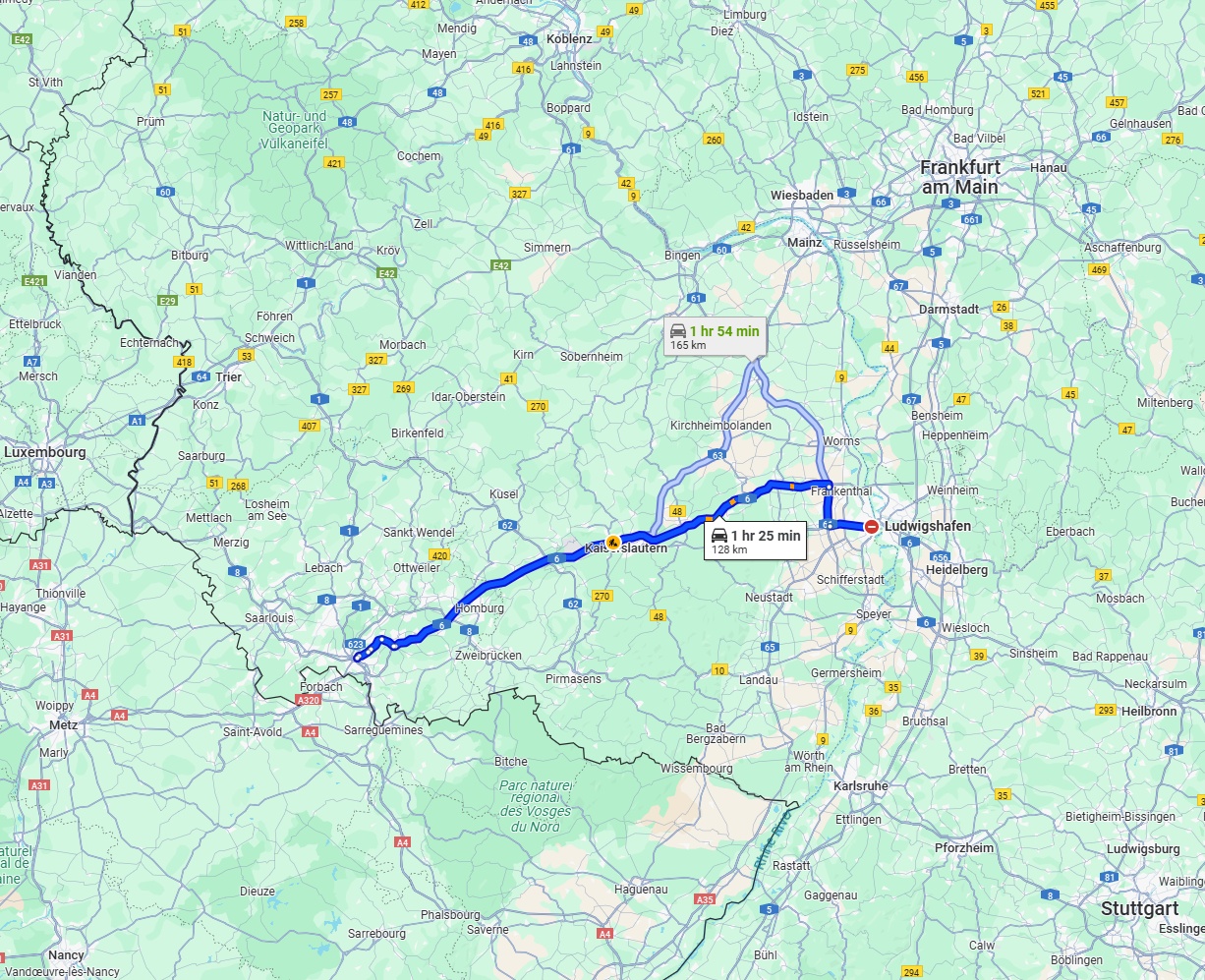 Anreise von Ludwigshafen am Rhein Zu Saarbrücken Über via A6