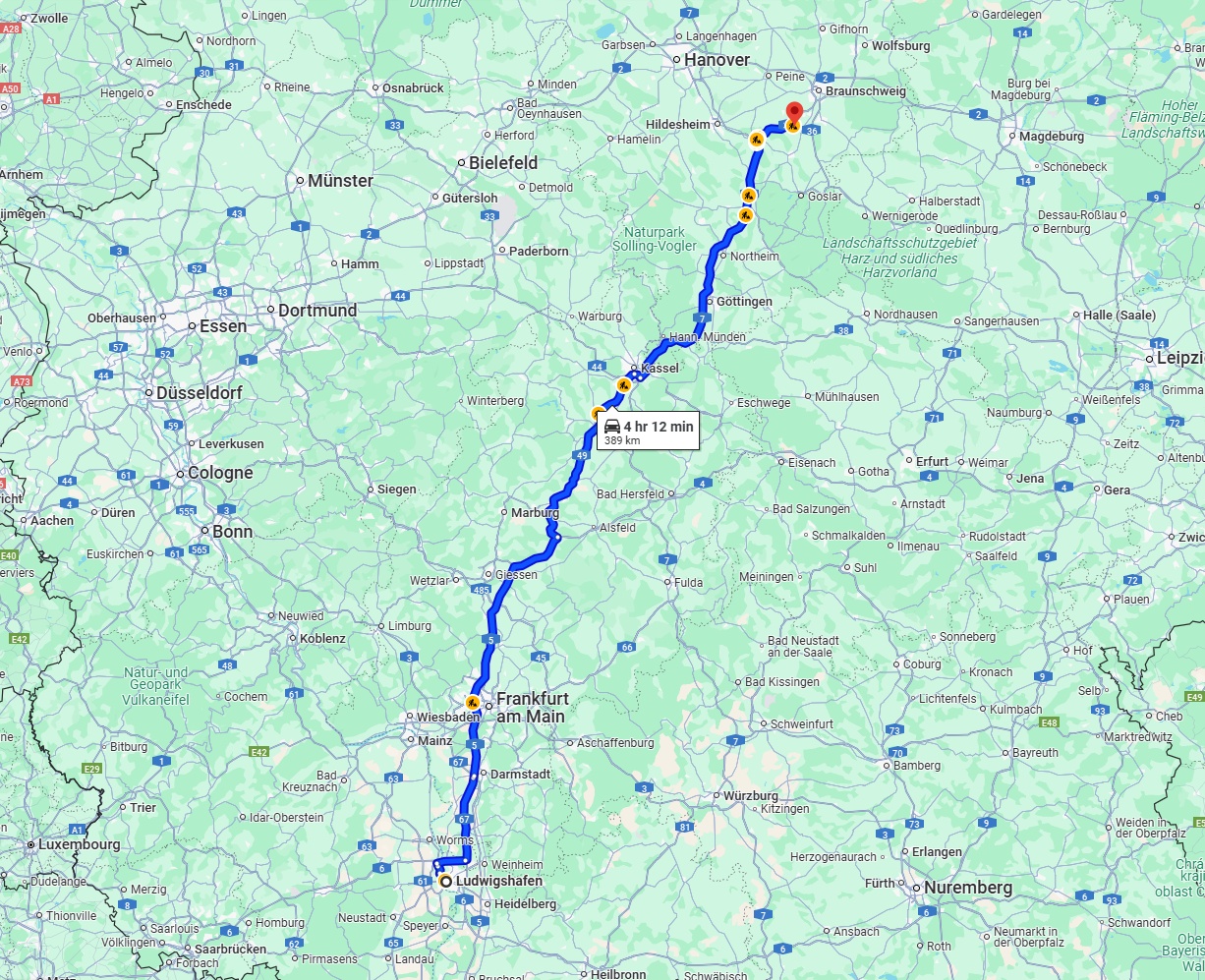 Anreise von Ludwigshafen am Rhein Zu Salzgitter Über via A5 and A7