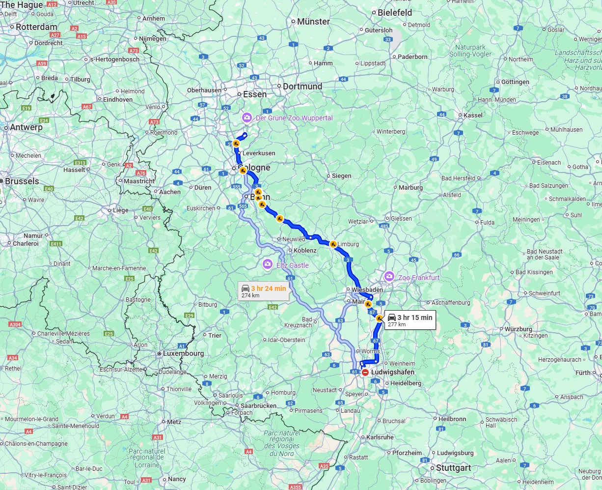Anreise von Ludwigshafen am Rhein Zu Solingen Über via A3